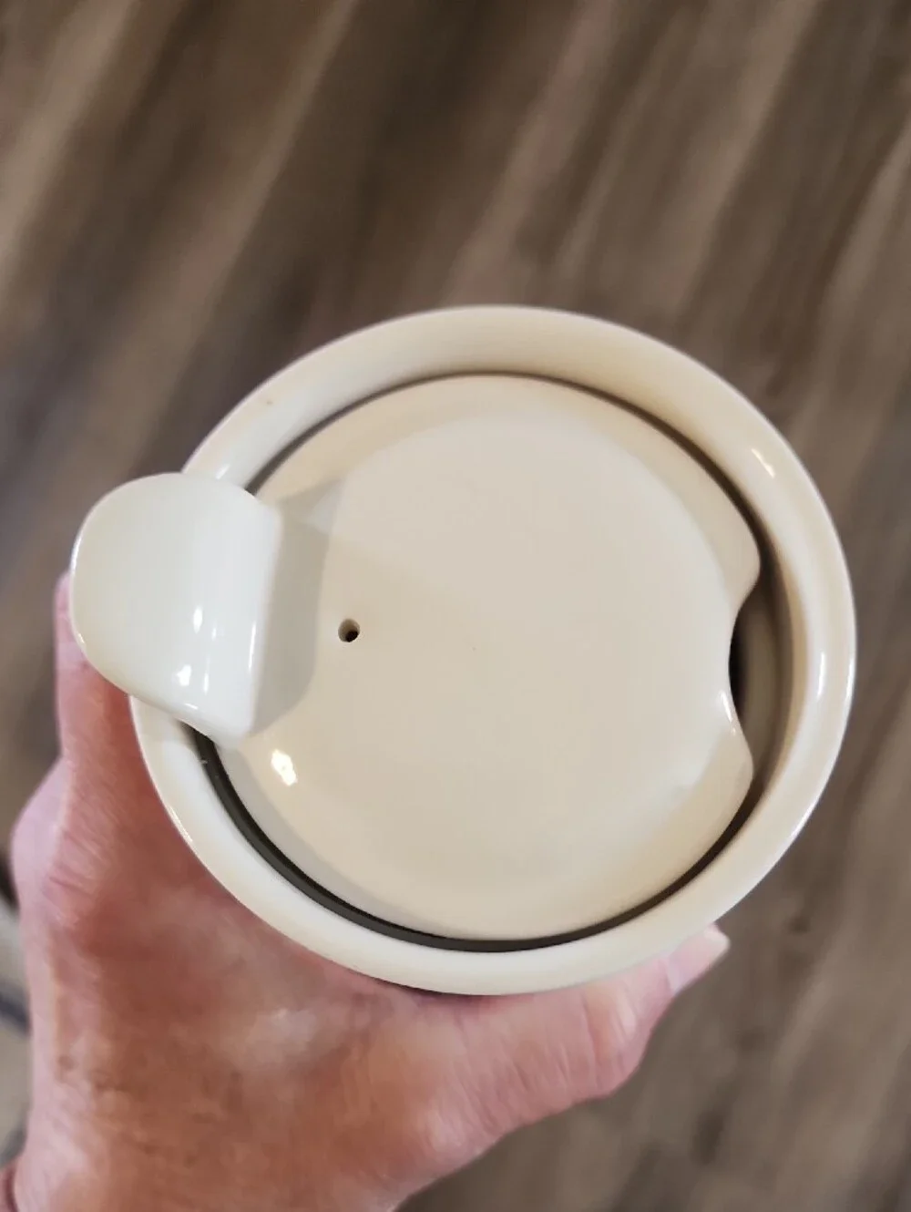 Rae Dunn White Ceramic Travel Mug with COFFEE Lettering and Lid